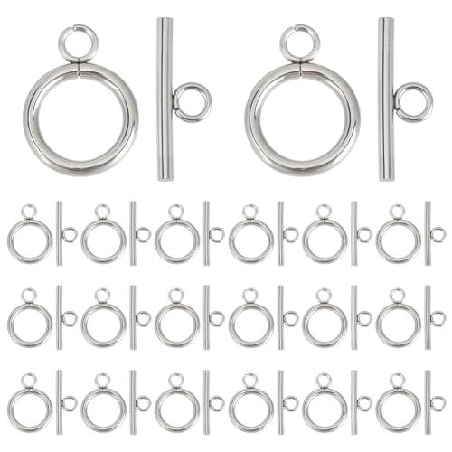 CRAFTYMELODY 40 Stück Knebelverschlüsse Edelstahl T Stange Ringverbinder Verschluss Hakenverschluss Halskette Armband Runde Verschlüsse Schmuckverschluss von CRAFTYMELODY