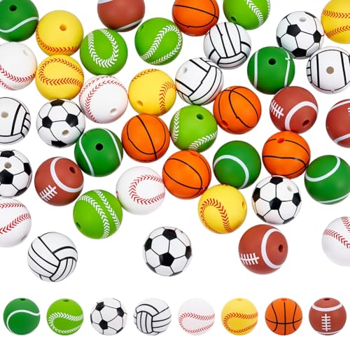 CRAFTYMELODY 40 Stück Sportperlen Sport Silikonperlen In 8 Stilen Rugby Basketball Volleyball Fußball Tennisball Perlen Silikon Anhänger Zur Schmuckherstellung CRAFTYMELODY 40 Stück Sportperlen Sport Silikonperlen In 8 Stilen Rugby Basketball Volleyball Fußball Tennisball Perlen Silikon Anhänger Zur Schmuckherstellung von CRAFTYMELODY