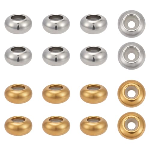 CRAFTYMELODY 40 Stück Stopperperlen Aus Edelstahl Gold Silber Rondell Schiebeperlen Mit Gummi Im Inneren Runde Schiebeperlen Mit Loch 2 3.5mm Zur Schmuckherstellung von CRAFTYMELODY