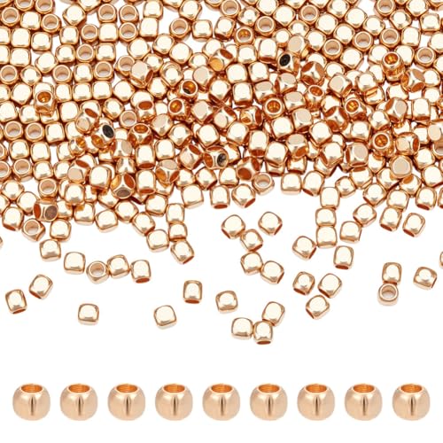 CRAFTYMELODY 400 Stück 18K Vergoldete Messingwürfelperlen 2mm Abstandsperlen Quadratische Metallperle Kleine Glatte Perlen Mit Großem Loch Perlenbefunde Zur Schmuckherstellung von CRAFTYMELODY