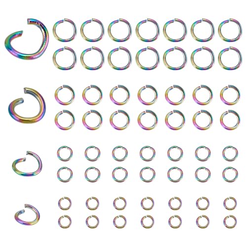 CRAFTYMELODY 400 Stück 4 Stile Offene Biegeringe Aus Edelstahl 3.5/4/5/6mm Regenbogen Biegeringe Verbinden Kleine Metallmassen Starke Schmuckverbinder von CRAFTYMELODY