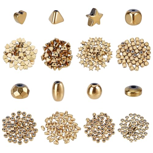 CRAFTYMELODY 400 Stück 8 Stile 18 Karat Vergoldete Abstandsperlen Hämatitperlen Verschiedene Goldperlen Lose Metallperlen Bulk Stern Oval Rondelle Pyramide Herz CRAFTYMELODY 400 Stück 8 Stile 18 Karat Vergoldete Abstandsperlen Hämatitperlen Verschiedene Goldperlen Lose Metallperlen Bulk Stern Oval Rondelle Pyramide Herz von CRAFTYMELODY