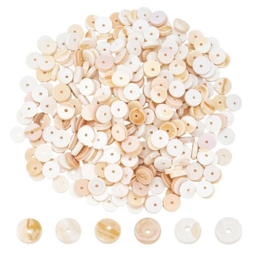 CRAFTYMELODY 400 Stück Natürliche Muschelperlen 8mm Flache Runde Abstandsperlen Gelbe Lose Perlen Mit Loch Für Die Schmuckherstellung DIY Bastelbedarf Dekoration von CRAFTYMELODY
