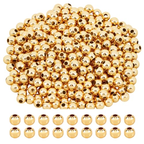 CRAFTYMELODY 400 Stück Runde Perlen 18 Karat Vergoldetes Messing Glatte Nahtlose Kugelperlen 4mm Große Abstandsperlen Großes Loch Für Halskette Armband Ohrringe CRAFTYMELODY 400 Stück Runde Perlen 18 Karat Vergoldetes Messing Glatte Nahtlose Kugelperlen 4mm Große Abstandsperlen Großes Loch Für Halskette Armband Ohrringe von CRAFTYMELODY