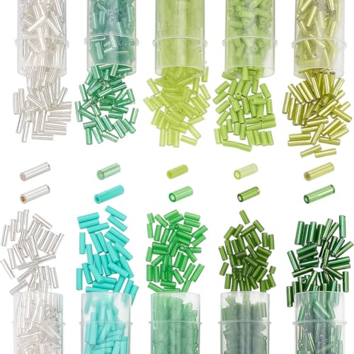 CRAFTYMELODY 40g 10 Farben Glasperlen Mit Rundem Loch Lange Röhrenperlen Lose Abstandsperlen Sortiment Gemischter Farben Bulkware Zur Schmuckherstellung von CRAFTYMELODY
