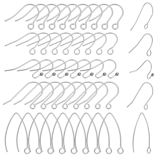 CRAFTYMELODY 410 Stück 5 Stile Ohrringhaken Aus Edelstahl Französische Ohrhaken Mit Horizontaler Schlaufe Baumelnde Kugelpunkte Ohrringdraht Zur Schmuckherstellung von CRAFTYMELODY