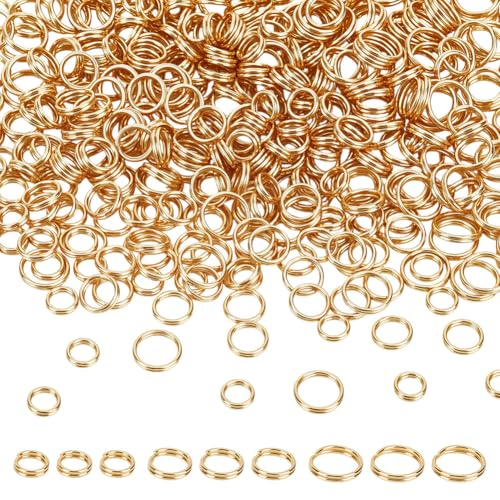 CRAFTYMELODY 450 Stück 3 Stile 18 Karat Vergoldete Spaltringe 304 Edelstahl Doppelschlaufen Biegeringe 4/5/6mm Flacher Runder O Ring Verbinder Zur Schmuckherstellung von CRAFTYMELODY