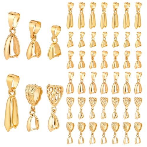 CRAFTYMELODY 48 Stück Klemmverschluss 6 Stil Messing Druckknopfverschluss Goldperlen Anhänger Verbinder Baumeln Charm Schmuckfund Für Die Schmuckherstellung von CRAFTYMELODY