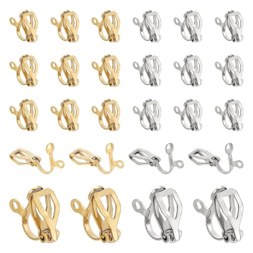 CRAFTYMELODY 48 Stück Ohrclips 2 Farbiger Ohrclip Konverter Aus Edelstahl Goldsplitter Ohrclips Mit Schlaufe Nicht Durchbohrter Ohrring Für Frauen von CRAFTYMELODY