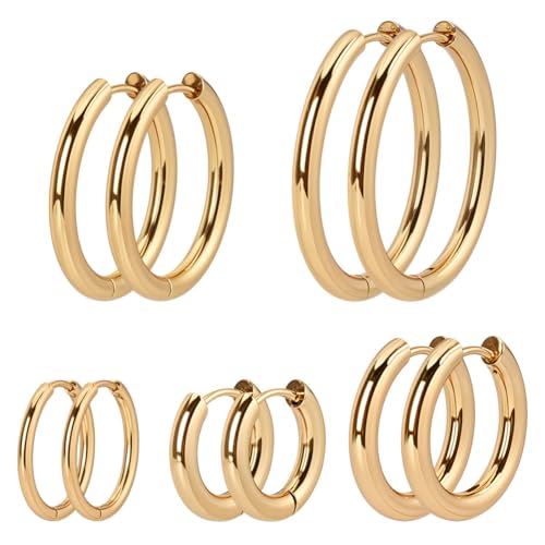 CRAFTYMELODY 5 Paar 18K Gold Creolen 5 Stile Edelstahl Huggie Creolen Hakenbeschläge Leverback Ohrhaken Für Schmuckherstellungszubehör von CRAFTYMELODY