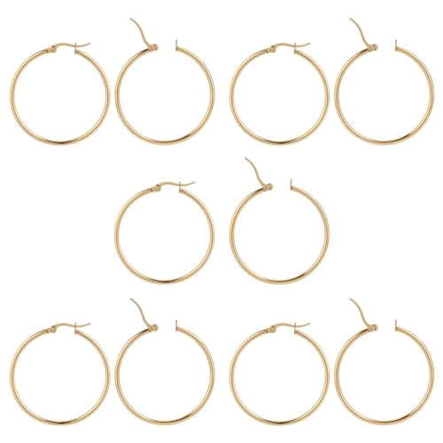 CRAFTYMELODY 5 Paar 18K Gold Huggie Hoop Ohrringe Edelstahl Ohrhaken Beschläge 40x2mm Dick Leverback Ohrhaken Für Schmuckherstellung Zubehör von CRAFTYMELODY