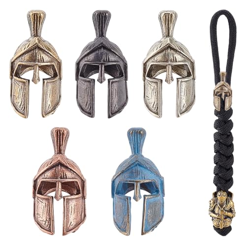 CRAFTYMELODY 5 Stück Helm Lanyard Perle 5 Farben Messingperlen Schlüsselanhänger Zubehör Retro Mächtiger Helm Edc Perlen DIY Zubehör von CRAFTYMELODY
