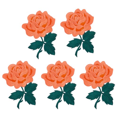 CRAFTYMELODY 5 Stück Rosen Applikation 3x2.2(1) cm Polyester Stickerei Rosen Aufnäher Helllachsfarben Blumen Stoff Applikation Zum Aufbügeln Auf Stoff von CRAFTYMELODY