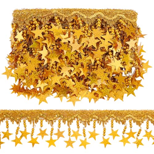 CRAFTYMELODY 5 Yards Pailletten Spitzenquaste Fransenbesatz Goldenes Filigranes Spitzenband Dekorativer Sternbesatz Quaste Nähband Kostüm Basteln Heimdekoration CRAFTYMELODY 5 Yards Pailletten Spitzenquaste Fransenbesatz Goldenes Filigranes Spitzenband Dekorativer Sternbesatz Quaste Nähband Kostüm Basteln Heimdekoration von CRAFTYMELODY