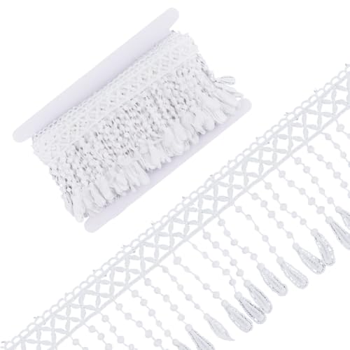 CRAFTYMELODY 5 Yards Spitzenbesatz Weißer Fransenbesatz Polyesterband Spitzenbesatz 95mm Breit Vielseitig Hochzeit Braut Verzierungen Nähquaste von CRAFTYMELODY