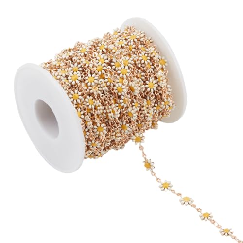 CRAFTYMELODY 5 m Lange Blumengliederketten Messing Emaille Gänseblümchenketten Mit Spule Ungeschweißte Kette Lose Für Schmuckherstellung DIY Handwerk von CRAFTYMELODY