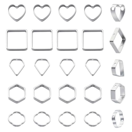 CRAFTYMELODY 50 Stück 5 Stile Messing Perlenrahmen 925 Sterling Silber Plattierte Hohle Offene Doppelloch Rahmen Abstandshalterperlen Zur Schmuckherstellung von CRAFTYMELODY