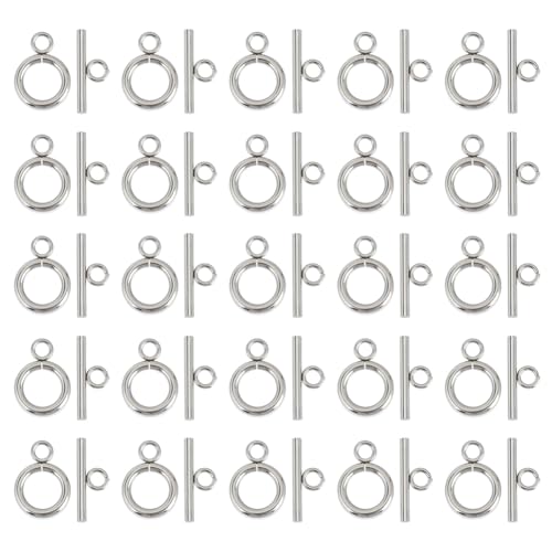 CRAFTYMELODY 50 Stück Knebelverschlüsse Edelstahl T Stange Ringverbinder Verschluss Hakenverschluss Halskette Armband Runde Verschlüsse Schmuckverschluss von CRAFTYMELODY