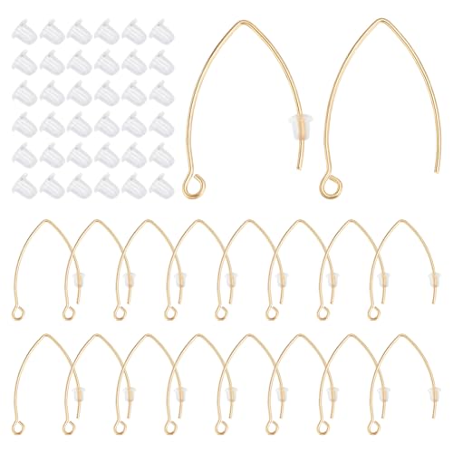 CRAFTYMELODY 50 Stück Ohrringhaken V Form Edelstahl Ohrringhaken 0.7mm Ohrstecker Mit Öse Goldene Ohrhänger 80 Stück Kunststoff Ohrmuttern von CRAFTYMELODY