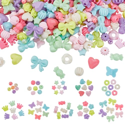 CRAFTYMELODY 500 Stück 10 Stile Undurchsichtige Acrylperlen Süße Sortierte Perlen Bunte Lose Abstandsperlen n Schleife Stern Schmetterling Zur Schmuckherstellung von CRAFTYMELODY