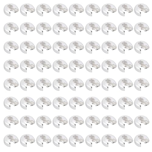 CRAFTYMELODY 500 Stück 3mm Crimpperlen Knotenabdeckungen Eisensilber Halbrund Offene Crimpperlen Knotenabdeckungen Kappen Kleine Perlen Bulkware Für Bastelbedarf von CRAFTYMELODY