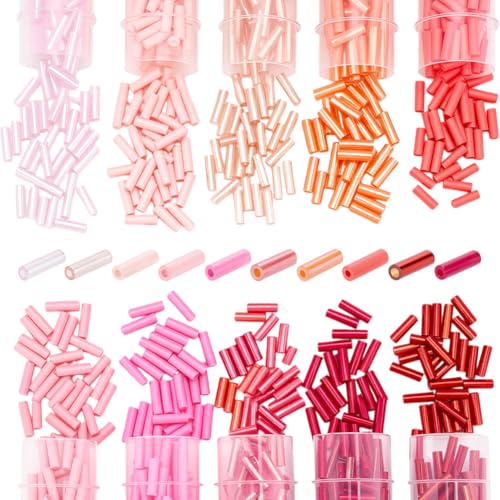 CRAFTYMELODY 50g 10 Farben Glasperlen Rundes Loch Lange Röhrenperlen Lose Abstandsperlen Mehrfarbig Bulk Für Die Schmuckherstellung von CRAFTYMELODY