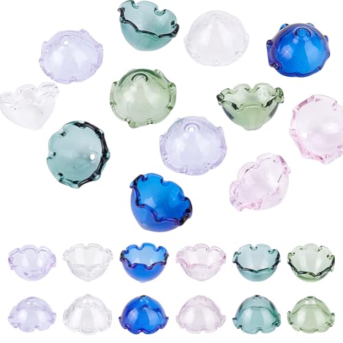 CRAFTYMELODY 6 Farbe Glasblumen Perlenkappe 12 Stück Transparente Windglockenperle Quallenperle Klare Glockenblumen Abstandsperle Für Lanyard Windspiele von CRAFTYMELODY
