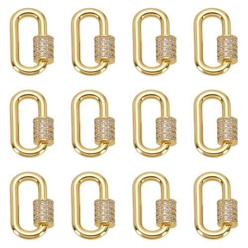 CRAFTYMELODY 6 Stück 18K Gold Schraubkarabiner Verschlüsse Messing Zirkonia Karabiner Verschluss Charm 17.1x10.5x2mm Clip Quick Link von CRAFTYMELODY