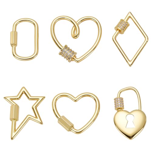 CRAFTYMELODY 6 Stück 18K Gold Schraubkarabiner Verschluss Verschlüsse 6 Stil Messing Zirkonia Karabiner Verschluss Charm Herz Stern Oval Rhombus Schlüsselanhänger Clip CRAFTYMELODY 6 Stück 18K Gold Schraubkarabiner Verschluss Verschlüsse 6 Stil Messing Zirkonia Karabiner Verschluss Charm Herz Stern Oval Rhombus Schlüsselanhänger Clip von CRAFTYMELODY