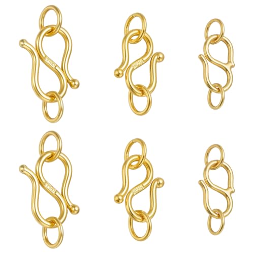 CRAFTYMELODY 6 Stück 3 Stile 925 S Hakenverschlüsse Aus Sterlingsilber Vergoldeter Ösenverschluss Mit Geschlossenen Biegeringen Und 1 Stoffverbinderkomponenten von CRAFTYMELODY