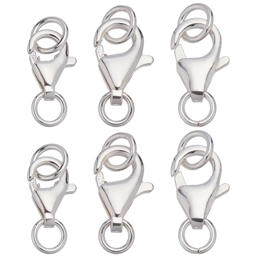 CRAFTYMELODY 6 Stück 3 Stile 925 Sterlingsilber Karabinerverschlüsse Mit 2 geschlossenen Biegeringen Karabinerverschluss Halskettenverschlüsse Und Verschlüsse Zum Verbinden Für Die Schmuckherstellung von CRAFTYMELODY