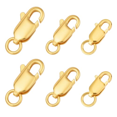 CRAFTYMELODY 6 Stück 3 Stile 925 rechteckige Karabinerverschlüsse Aus Sterlingsilber 18 Karat Vergoldete Karabinerverschlüsse Mit Biegeringen Verbinder Schmuckherstellung von CRAFTYMELODY