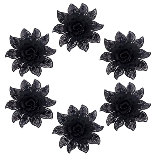 CRAFTYMELODY 6 Stück Blumen Pailletten Applikation 3D Blumenstoff Zum Aufnähen Und Aufbügeln 75x78x7mm Schwarz Bestickte Borte Kleidung Basteldekoration von CRAFTYMELODY