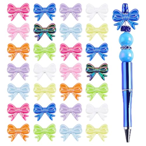 CRAFTYMELODY 60 Stück 10 Farben Fokalperlen Für Stifte Acryl Bunte Perlen In Schleifenform Bling Glitzer UV Beschichtung Schleifen Fokalperlen von CRAFTYMELODY