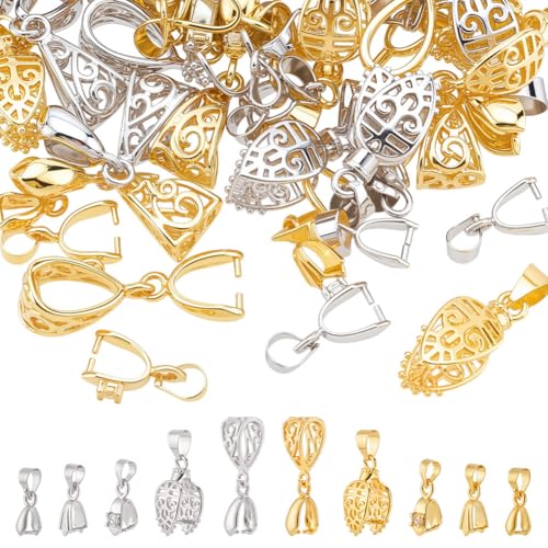 CRAFTYMELODY 60 Stück 10 Stile Messing Pinch Bails Perlen Metall Anhänger Verschluss Clip Eispickel Pinch Bail Verschluss Schnalle Perlenverbinder Baumeln Befunde von CRAFTYMELODY