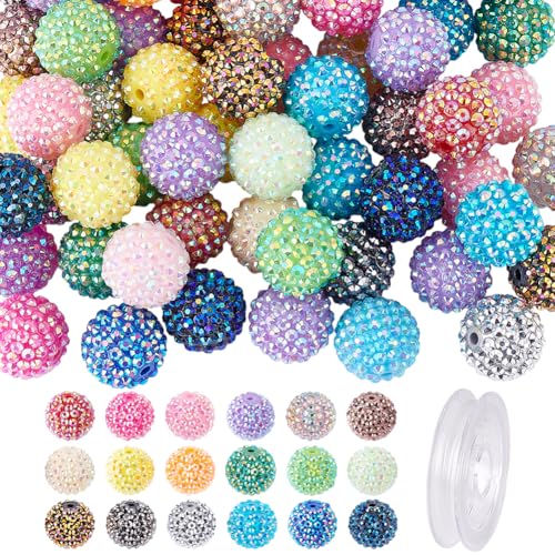 CRAFTYMELODY 60 Stück Harz Strassperle Discokugel Runde Kaugummiperle Mit Faden Glitzernde Lose Abstandshalter Charms Gemischte Farben Für Schmuckherstellungs Sets Bastelarbeiten von CRAFTYMELODY