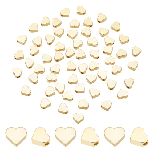 CRAFTYMELODY 60 Stück Herzperlen 18 Karat Vergoldet Lose Perle Messing Liebesherz Abstandsanhänger Kleines Loch Metall Abstandsanhänger Zur Schmuckherstellung von CRAFTYMELODY