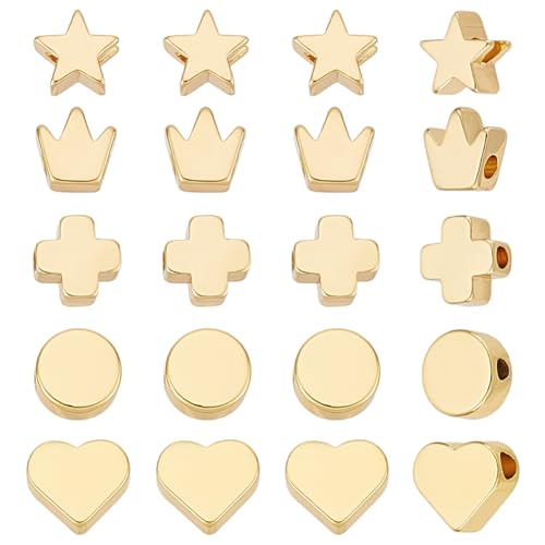 CRAFTYMELODY 60 Stück Lose Perlen 14 Karat Vergoldetes Messing Stern Kreuz Hitze Flache Runde Krone Abstandsperlen Charms Für Die Schmuckherstellung Zubehör von CRAFTYMELODY