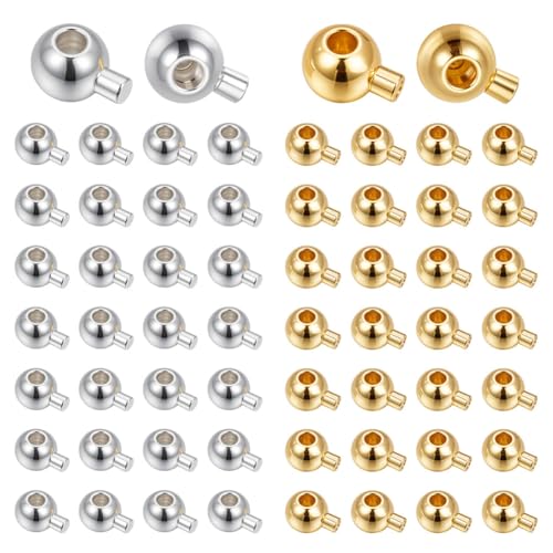 CRAFTYMELODY 60 Stück Messing Quetschperlen Golden Silber Runde Abstandsperlen Abdeckung Lose Abstandsperlen Positionierung Abstandsperlen Quetschperlen Charms Zubehör von CRAFTYMELODY