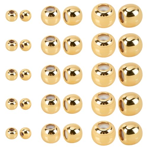 CRAFTYMELODY 60 Stück Stoppperlen 18 Karat Vergoldete Messing Und Silikon Schiebeperlen 3 Größen 3/5/6mm Runde Rondell Distanzperlen Lose Abstandsperlen Zur Schmuckherstellung von CRAFTYMELODY