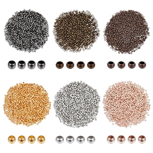 CRAFTYMELODY 6000 Stück 6 Farben Sortiert Runde Quetschperlen 2mm Messing Rondell Abstandshalter Klemmenden Metallperlen Abstandshalter Zur Schmuckherstellung von CRAFTYMELODY