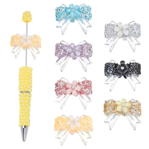 CRAFTYMELODY 7 Stück 7 Farben Strass Schleifen Perlen Für Stifte Rot Rosa Blau Weiß Schwarz Bling Bowknot Perlen Ausgefallene Transparente Harz Schleife Perle von CRAFTYMELODY
