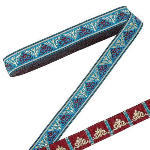 CRAFTYMELODY 7 Yards Jacquardband Im Ethnischen Stil Besticktes Blumenband 3/4 Zoll Vintage Besatz Blaue Stickerei Gewebter Besatz Für Kleidungsdekor von CRAFTYMELODY