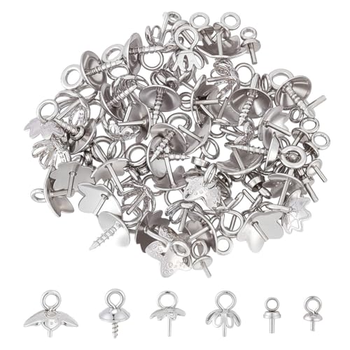 CRAFTYMELODY 72 Stück Ösenstift 6 Stile Edelstahl Ösenstift Perlenverbinder Für Halbgebohrte Perlen Charms Anhänger Schmuckherstellung von CRAFTYMELODY