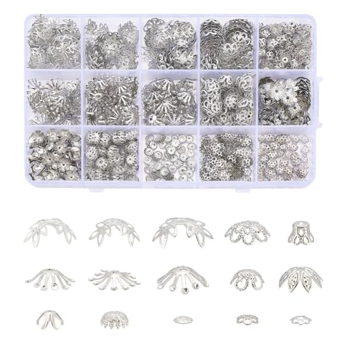 CRAFTYMELODY 756 Stück Blumenperlenkappe 12 Stile Metall Blumenperlen Endkappe Floraler Perlen Endabstandshalter Florale Perlenkappe Filigran Für Die Schmuckherstellung DIY Handwerk von CRAFTYMELODY