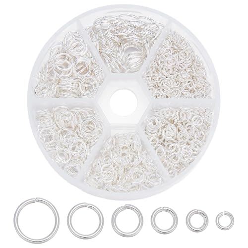 CRAFTYMELODY 758 Stück 6 Größen Messing Offene Biegeringe 4/5/6/7/8/10mm Silberfarben Runde Biegeringe Schmuckverbinder Set Großpackung Zur Schmuckherstellung von CRAFTYMELODY