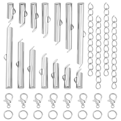 CRAFTYMELODY 780 Stück Schiebeverschluss Röhrchen Set Endkappen Crimp Set Für Platin Schmuckherstellung Karabinerverschlüsse Offene Biegeringe Twist Verlängerungsketten von CRAFTYMELODY