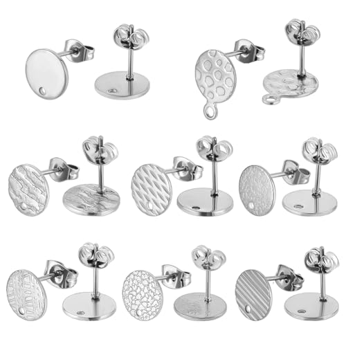 CRAFTYMELODY 8 Stil Flacher Runder Ohrstecker 32 Stück Ionenplattierter Ohrstecker Aus Edelstahl Mit Schlaufe Ohrringrückseite Ohrringzubehör Für Frauen von CRAFTYMELODY