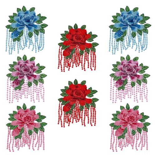 CRAFTYMELODY 8 Stück 4 Stile Pfingstrosen Stickerei Patches 7.6x6.4(6) cm Gemischte Farben Polyester Klassischn Stickerei Patches Pony Applikationen Mit Quasten Zum Aufbügeln Und Aufnähen Auf Dekor von CRAFTYMELODY