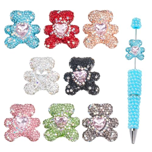 CRAFTYMELODY 8 Stück 8 Farben Strass Fokusperlen Für Stifte Polymer Clay Bunte Bärenform Strassperlen Bling Glitter Sparkle Diamond Bead von CRAFTYMELODY